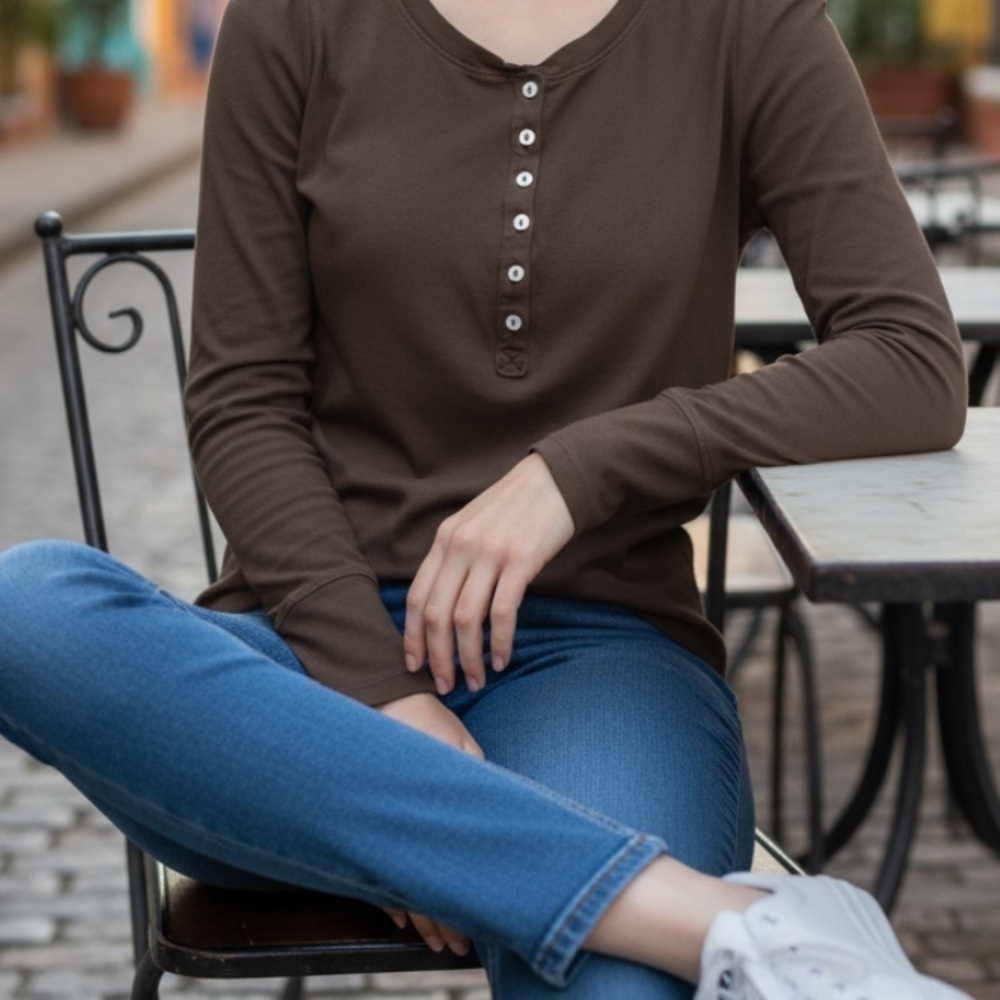 Juicy Couture brown cotton long sleeve henley top